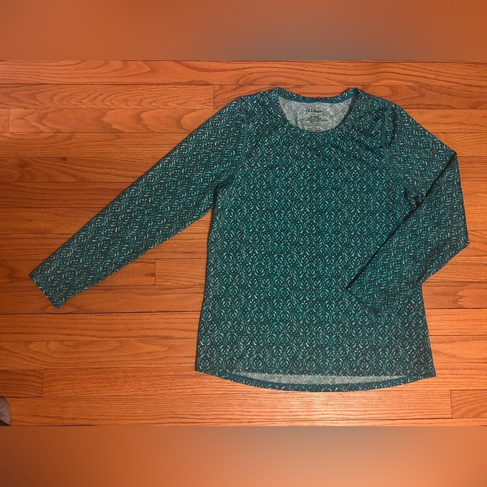 L.L. Bean SunSmart UPF 50+ Geometric Turquoise Long Sleeve Sun Shirt Size Medium